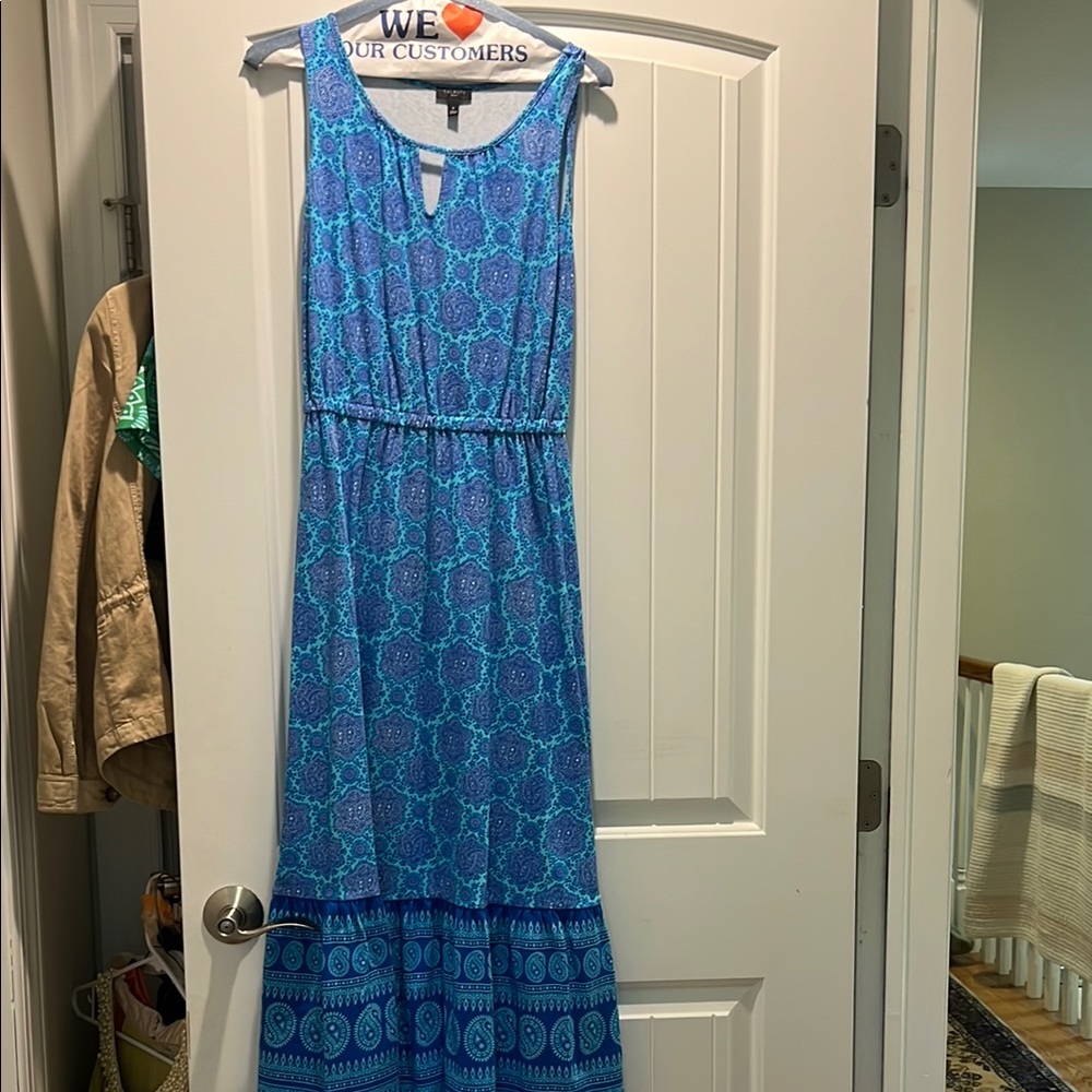 Talbots Blue Sleeveless Crew Neck Maxi Dress